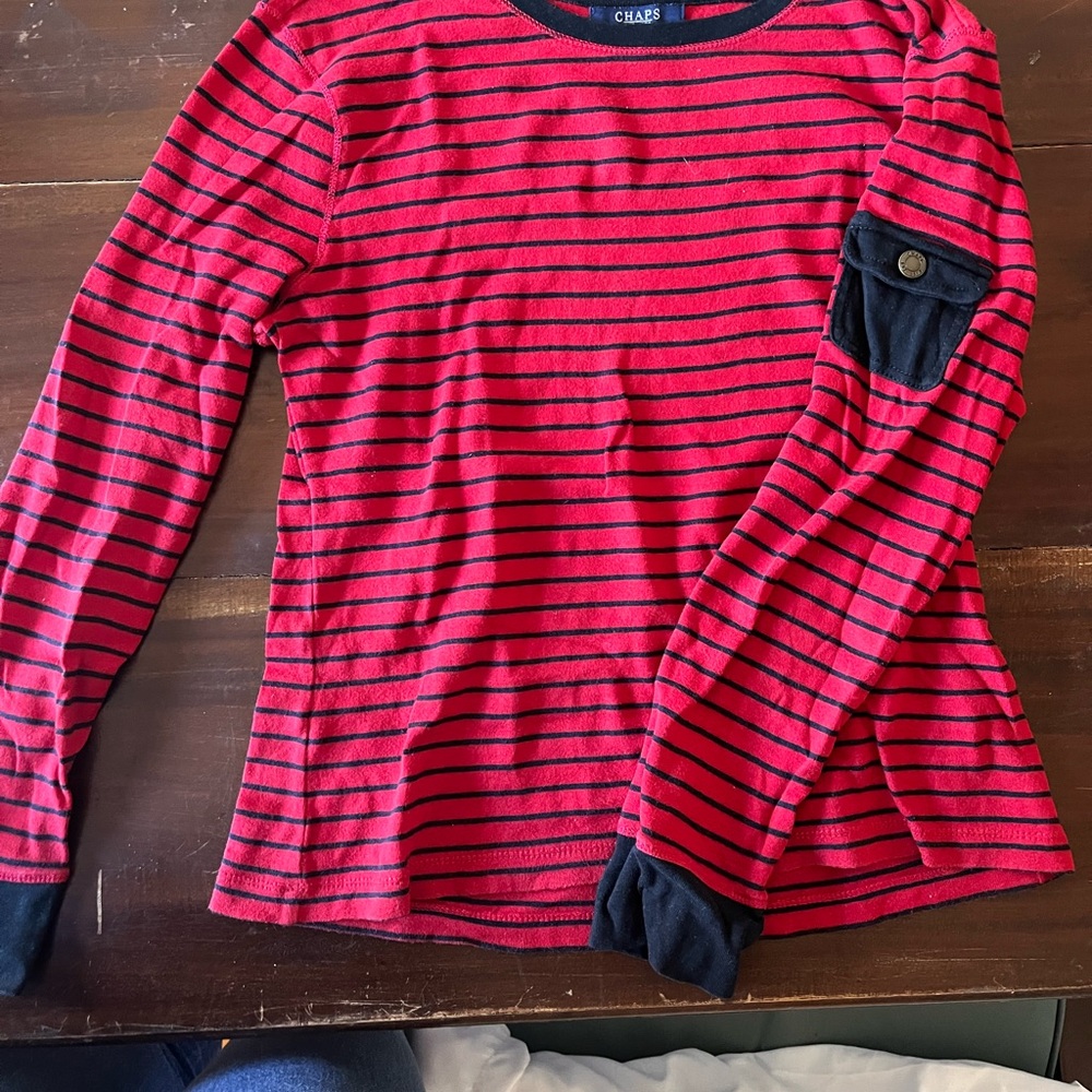 Chaps Red and Black Striped Pocketed Long Sleeve Shirt